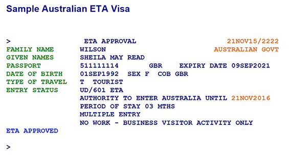 Eta australia Electronic Travel